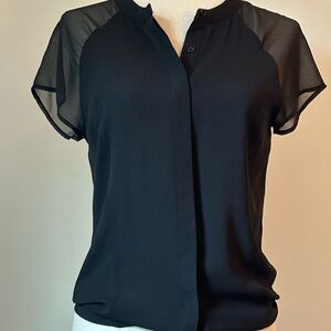 Ro & De Black Buttoned Mandarin Collar Blouse